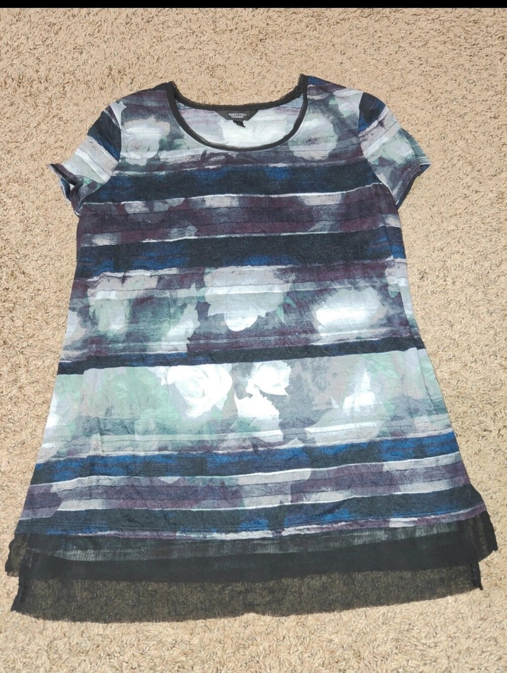 Simply Vera Vera Wang Striped Floral Short-Sleeve Tunic - Blue, Black, White